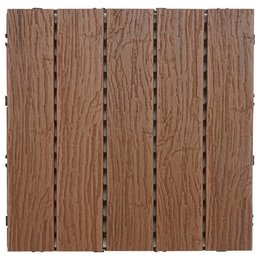 Cosmo Casa - WPC Vloertegel - Houtlook Balkon Terras - 3D Structuur Lineair - Donkerbruin - 4x per 50x50cm = 1m²