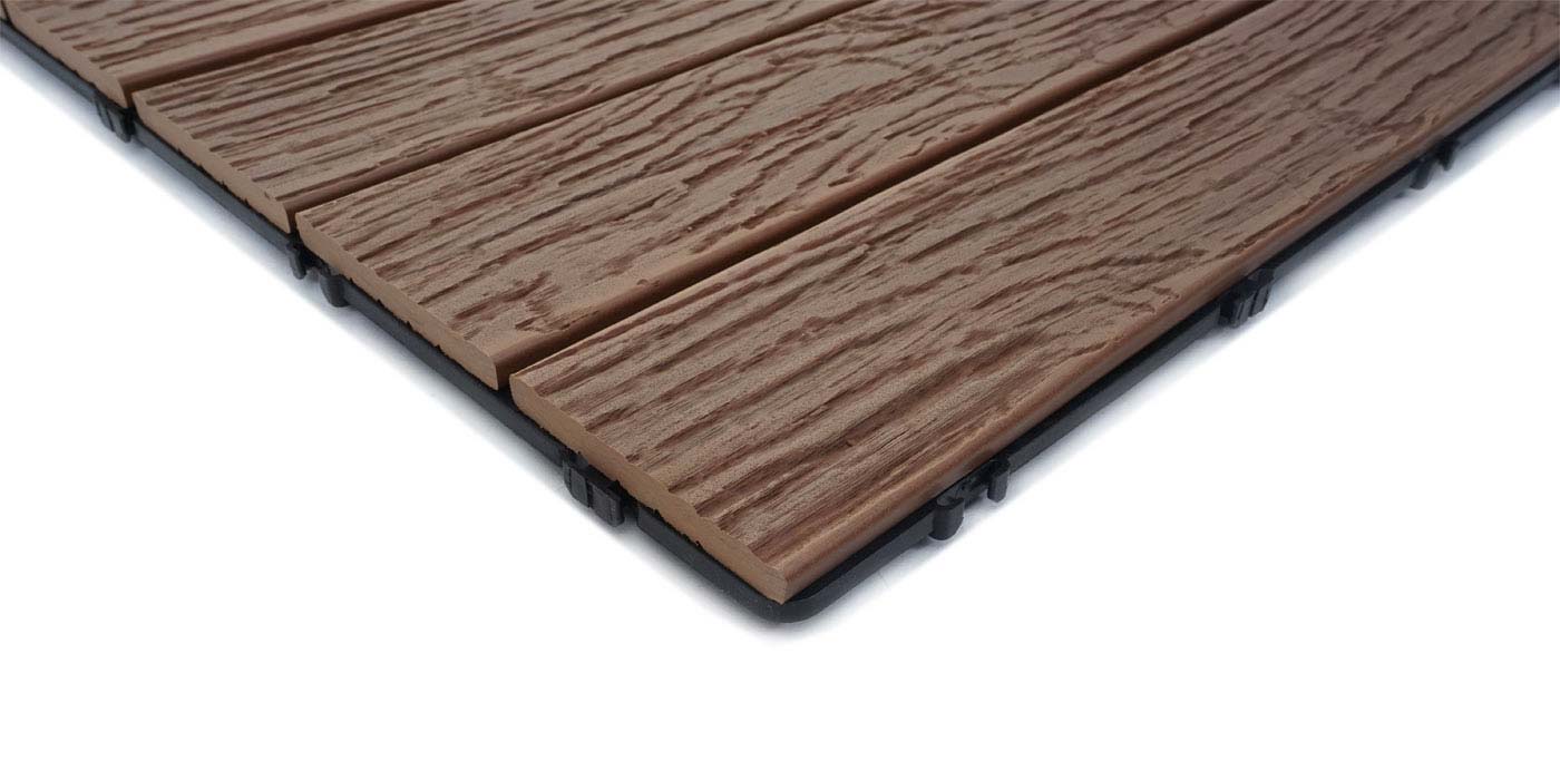 Cosmo Casa - WPC Vloertegel - Houtlook Balkon Terras - 3D Structuur Lineair - Donkerbruin - 4x per 50x50cm = 1m²