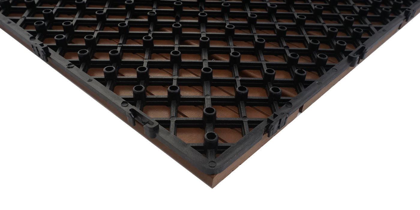 Cosmo Casa - WPC Vloertegel - Houtlook Balkon Terras - 3D Structuur Lineair - Donkerbruin - 4x per 50x50cm = 1m²