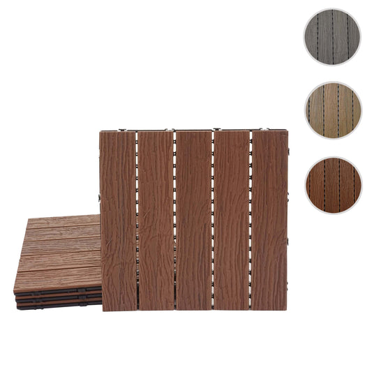 Cosmo Casa - WPC Vloertegel - Houtlook Balkon Terras - 3D Structuur Lineair - Donkerbruin - 4x per 50x50cm = 1m²