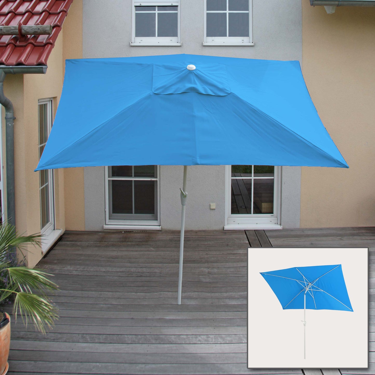 Cosmo Casa - Parasol - Tuinparasol - 2x3m rechthoekig kantelbaar - Polyester aluminium - 4,5kg - UV-bescherming 50+ - Blauw