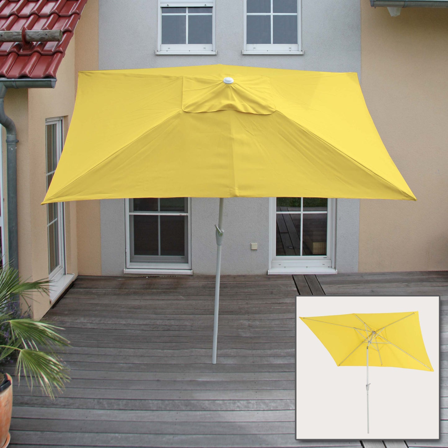 Cosmo Casa - Parasol - Tuinparasol - 2x3m rechthoekig kantelbaar - Polyester aluminium - 4,5kg - UV-bescherming 50+ - Geel