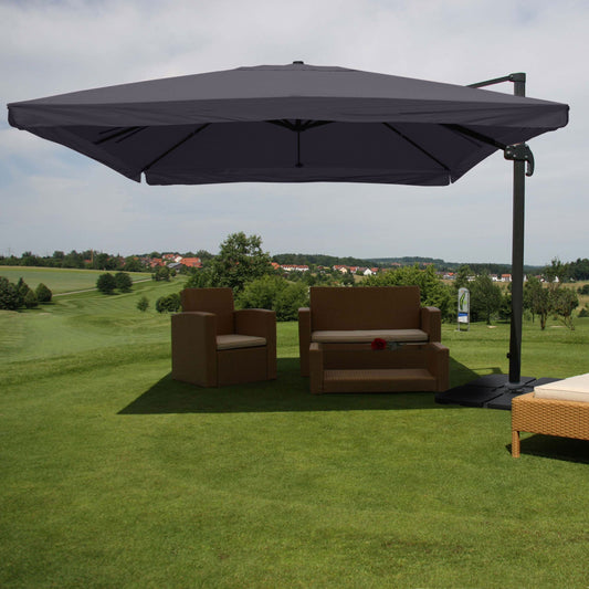 Cosmo Casa - Horeca Zweefparasol - Parasol met Klep - Polyester & Aluminium - Antraciet - 3×4 m/5 m - Met Voet, Draaibaar