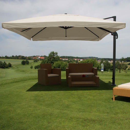 Cosmo Casa - Horeca Zweefparasol - Met Klep & Draaibaar - Polyester & Aluminium & Steel - Crèmegrijs - 3×4 m - Zonder Voet