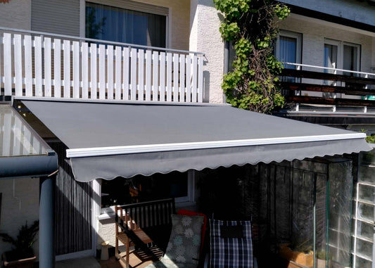 Cosmo Casa - Aluminium zonnescherm - Knikarm zonnescherm zonwering - 2,5x2m - Polyester grijs-geel gestreept