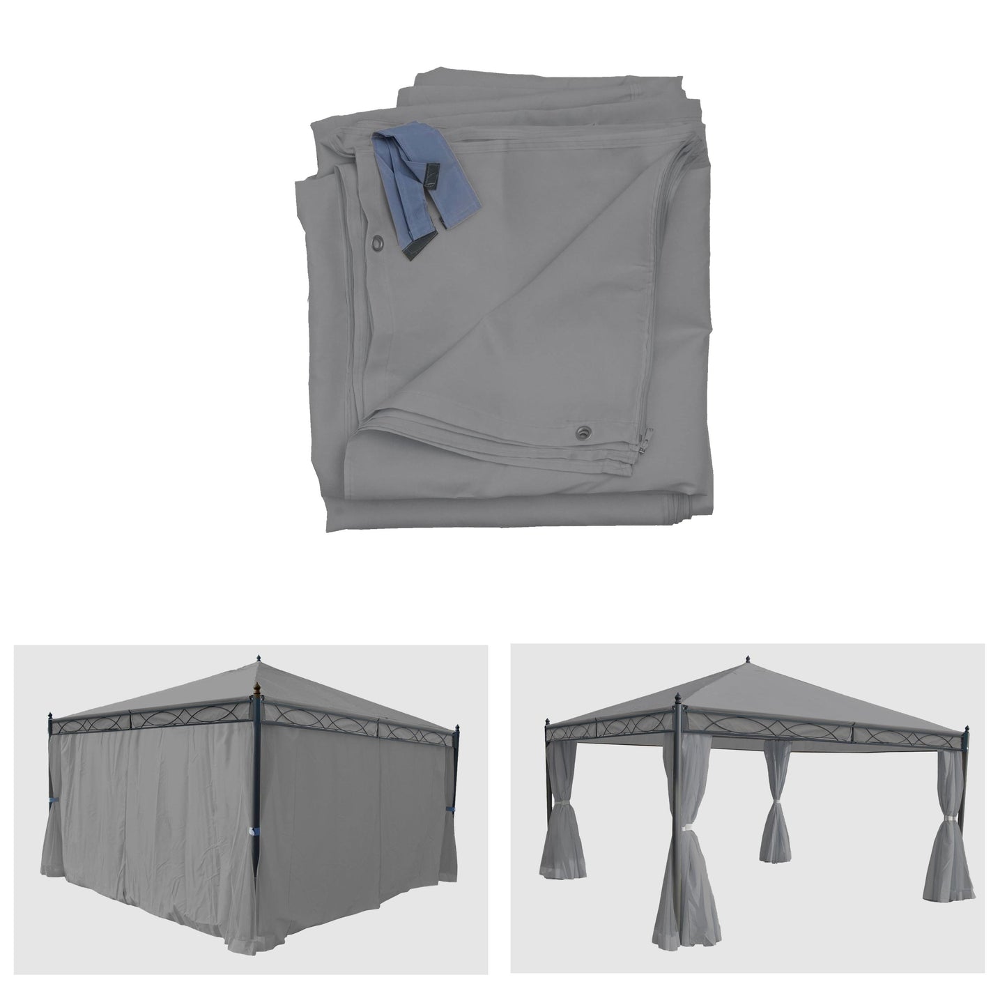Cosmo Casa - Set van 4 Zijwanden voor Pergola Cadiz - Vervangende Paviljoenwand - 4x4m - Polyester - Lichtgrijs