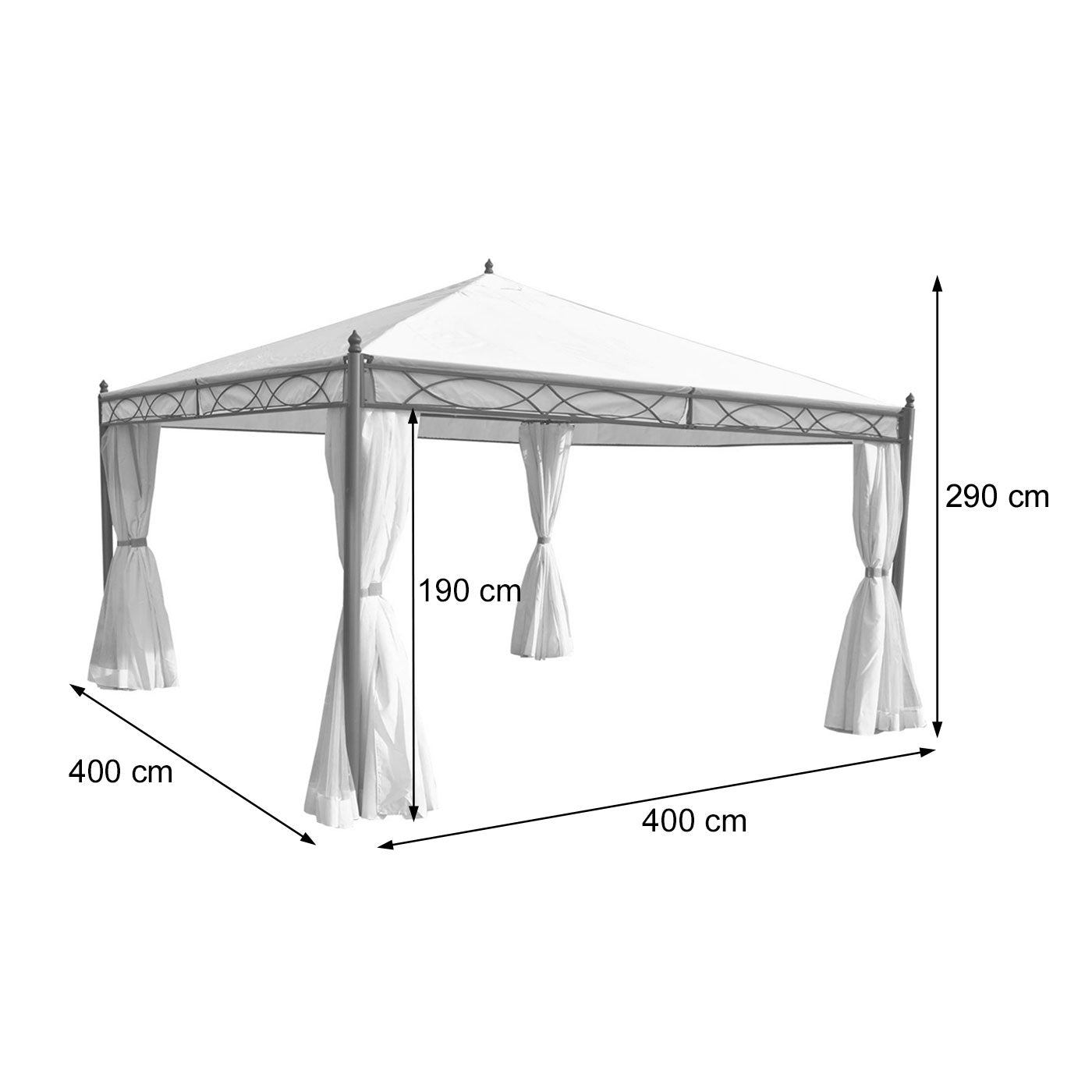 Cosmo Casa - Pergola Cadiz - Tuinpaviljoen - Stabiel 7cm Frame met Zijwand - 4x4m - Lichtgrijs