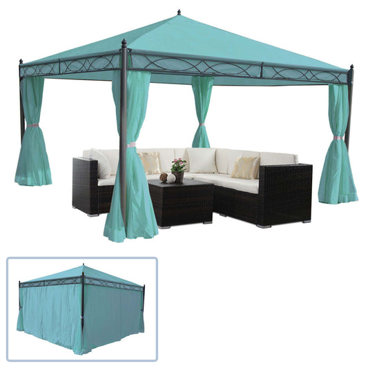 Cosmo Casa - Pergola Cadiz - Tuinpaviljoen - Stabiel 7cm Frame met Zijwand - 4x4m - Turkoois
