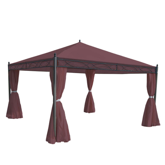 Cosmo Casa - Pergola Cadiz - Tuinpaviljoen - Stabiel 7cm Frame met Zijwand - 4x4m - Roodbruin