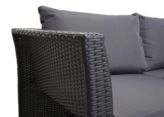 Cosmo Casa - Poly Rattan Set - Balkon/Tuin Loungeset Bank - Antraciet Frame - Donkergrijze Kussens