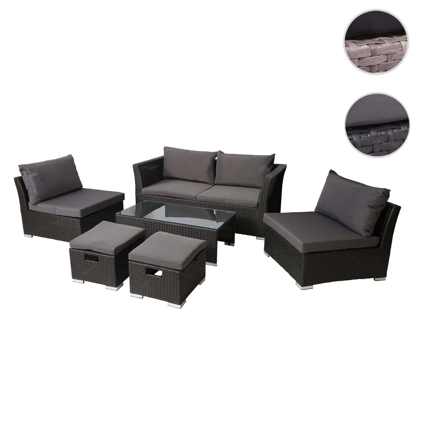 Cosmo Casa - Poly Rattan Set - Balkon/Tuin Loungeset Bank - Antraciet Frame - Donkergrijze Kussens