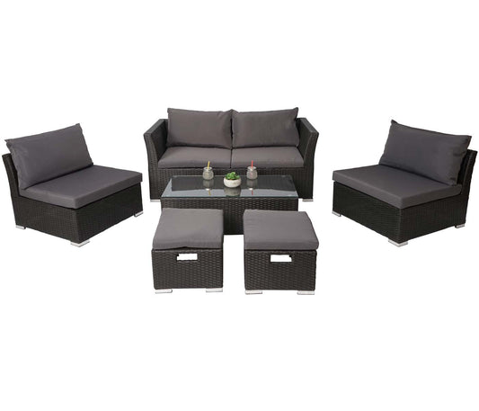 Cosmo Casa - Poly Rattan Set - Balkon/Tuin Loungeset Bank - Antraciet Frame - Donkergrijze Kussens