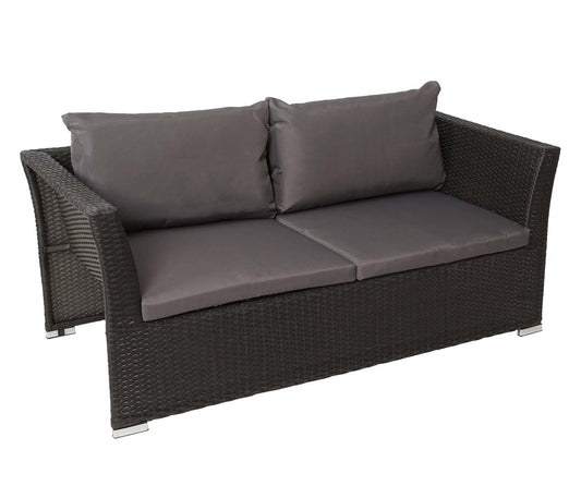 Cosmo Casa - Poly Rattan Set - Balkon/Tuin Loungeset Bank - Antraciet Frame - Donkergrijze Kussens