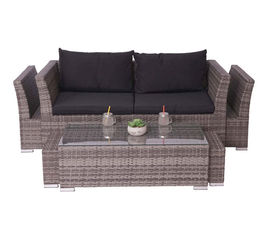 Cosmo Casa - Poly Rattan Set - Balkon/Tuin Loungeset Bank - Grijs Frame - Zwarte Kussens
