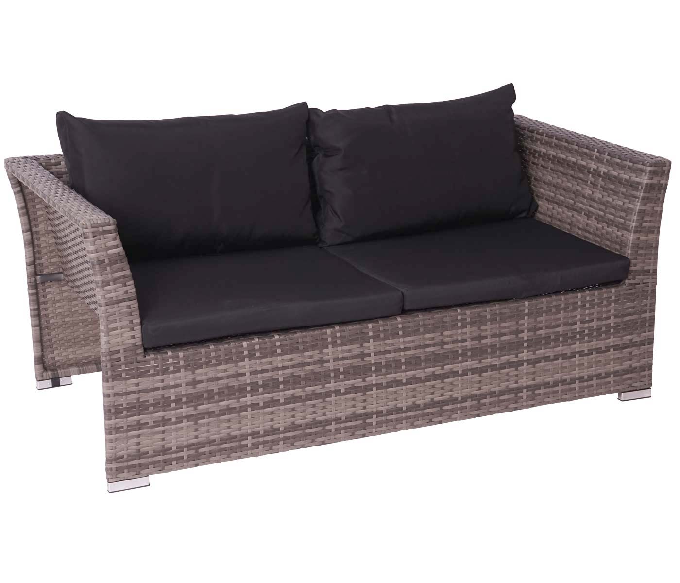 Cosmo Casa - Poly Rattan Set - Balkon/Tuin Loungeset Bank - Grijs Frame - Zwarte Kussens