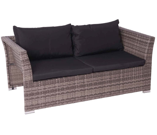 Cosmo Casa - Poly Rattan Set - Balkon/Tuin Loungeset Bank - Grijs Frame - Zwarte Kussens