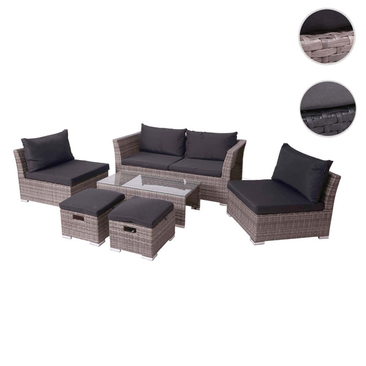 Cosmo Casa - Poly Rattan Set - Balkon/Tuin Loungeset Bank - Grijs Frame - Zwarte Kussens