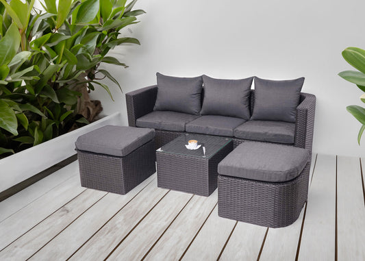 Cosmo Casa - Loungeset - Zonne-eiland met Kussens - Polyrotan - Antraciet Lichtgrijs