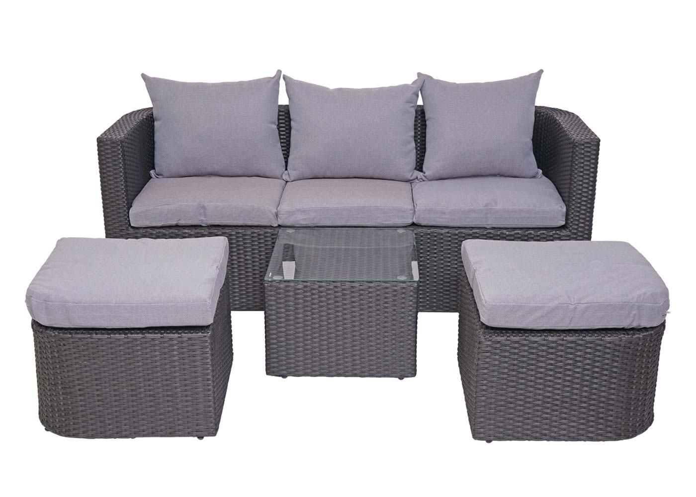 Cosmo Casa - Loungeset - Zonne-eiland met Kussens - Polyrotan - Antraciet Lichtgrijs