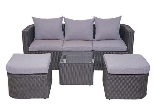 Cosmo Casa - Loungeset - Zonne-eiland met Kussens - Polyrotan - Antraciet Lichtgrijs