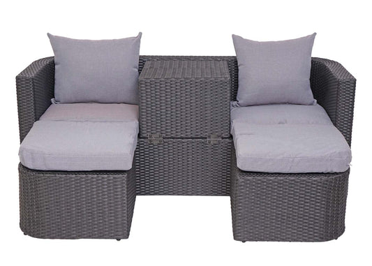 Cosmo Casa - Loungeset - Zonne-eiland met Kussens - Polyrotan - Antraciet Lichtgrijs