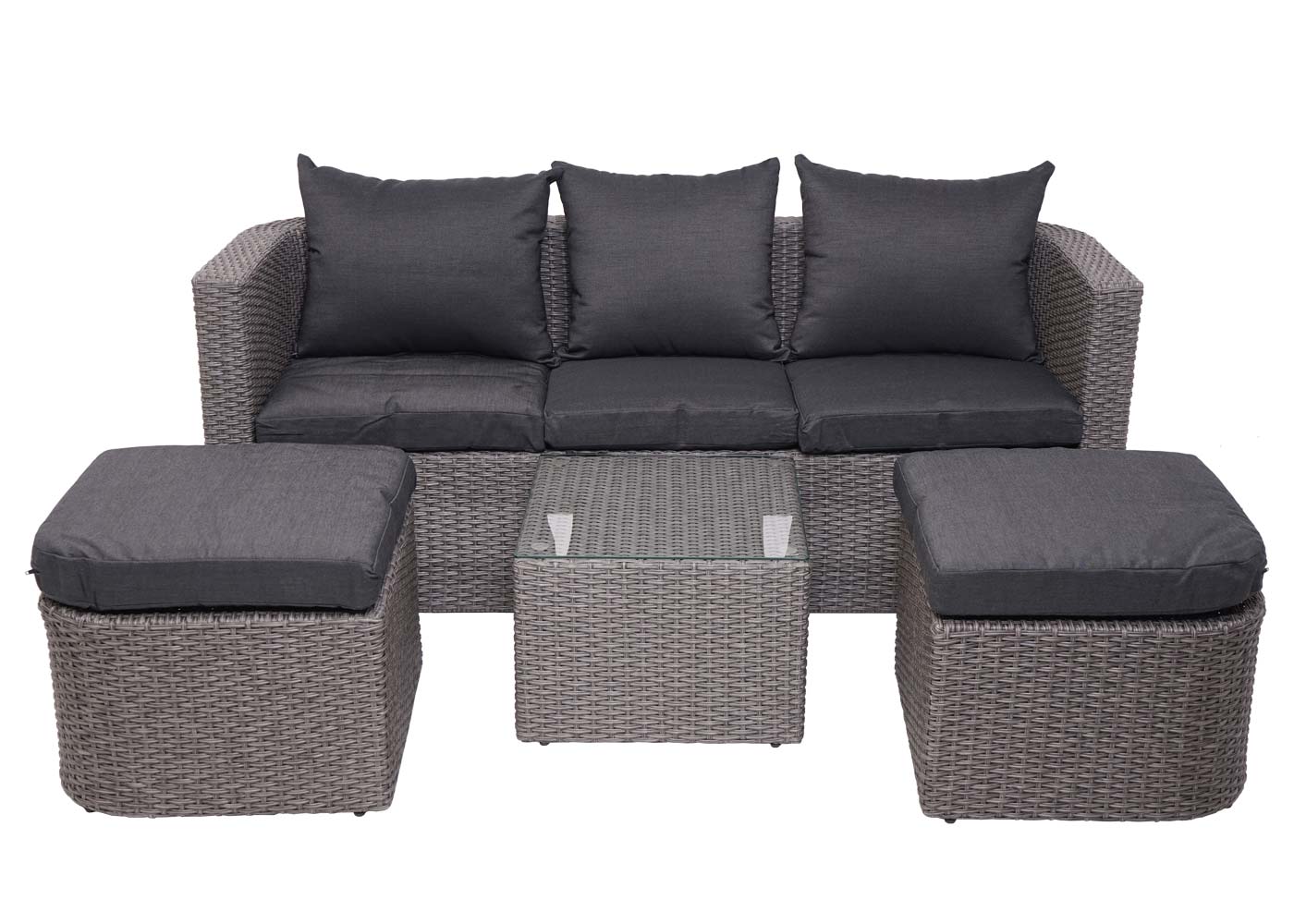 Cosmo Casa - Loungeset - Zonne-eiland met Kussens - Polyrotan - Grijs Antraciet