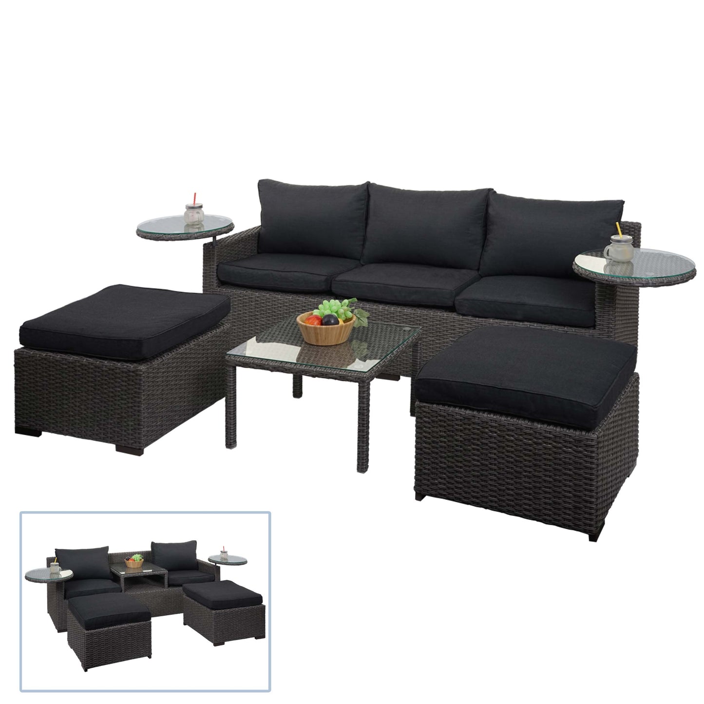 Cosmo Casa - Polyrotan Set - Tuin Loungeset - Zitgroep - Gesponnen Poly Halfrond Rotan - Grijs met Antraciet Kussens