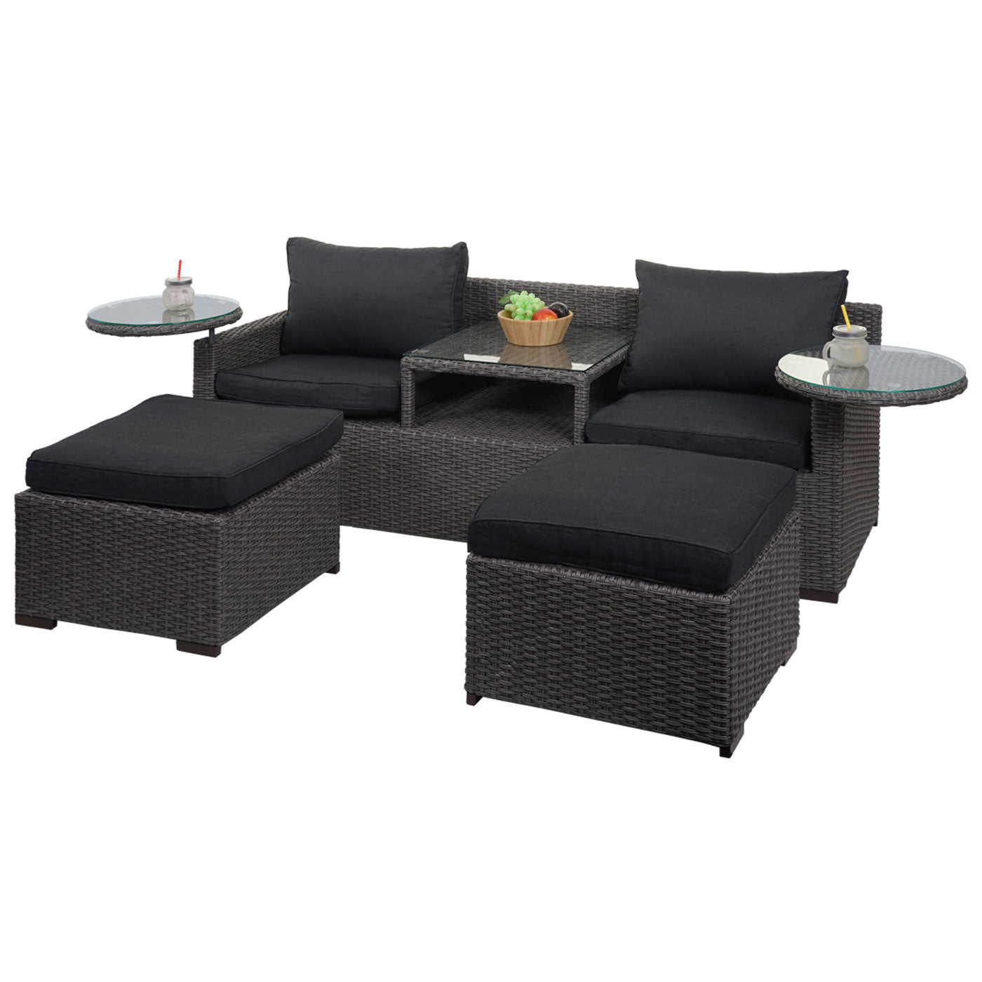 Cosmo Casa - Polyrotan Set - Tuin Loungeset - Zitgroep - Gesponnen Poly Halfrond Rotan - Grijs met Antraciet Kussens