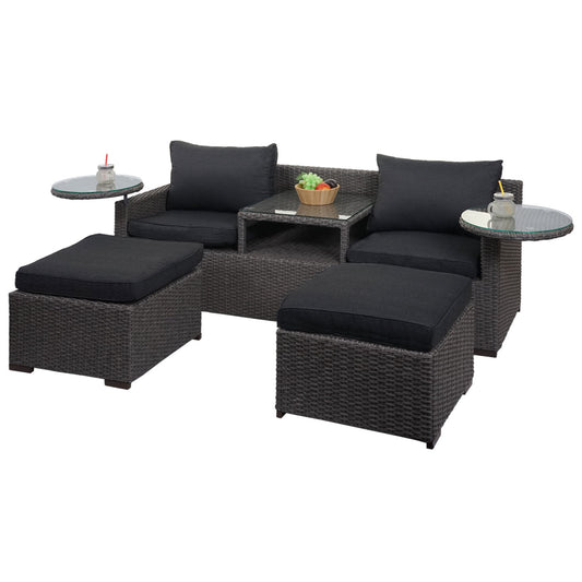 Cosmo Casa - Polyrotan Set - Tuin Loungeset - Zitgroep - Gesponnen Poly Halfrond Rotan - Grijs met Antraciet Kussens