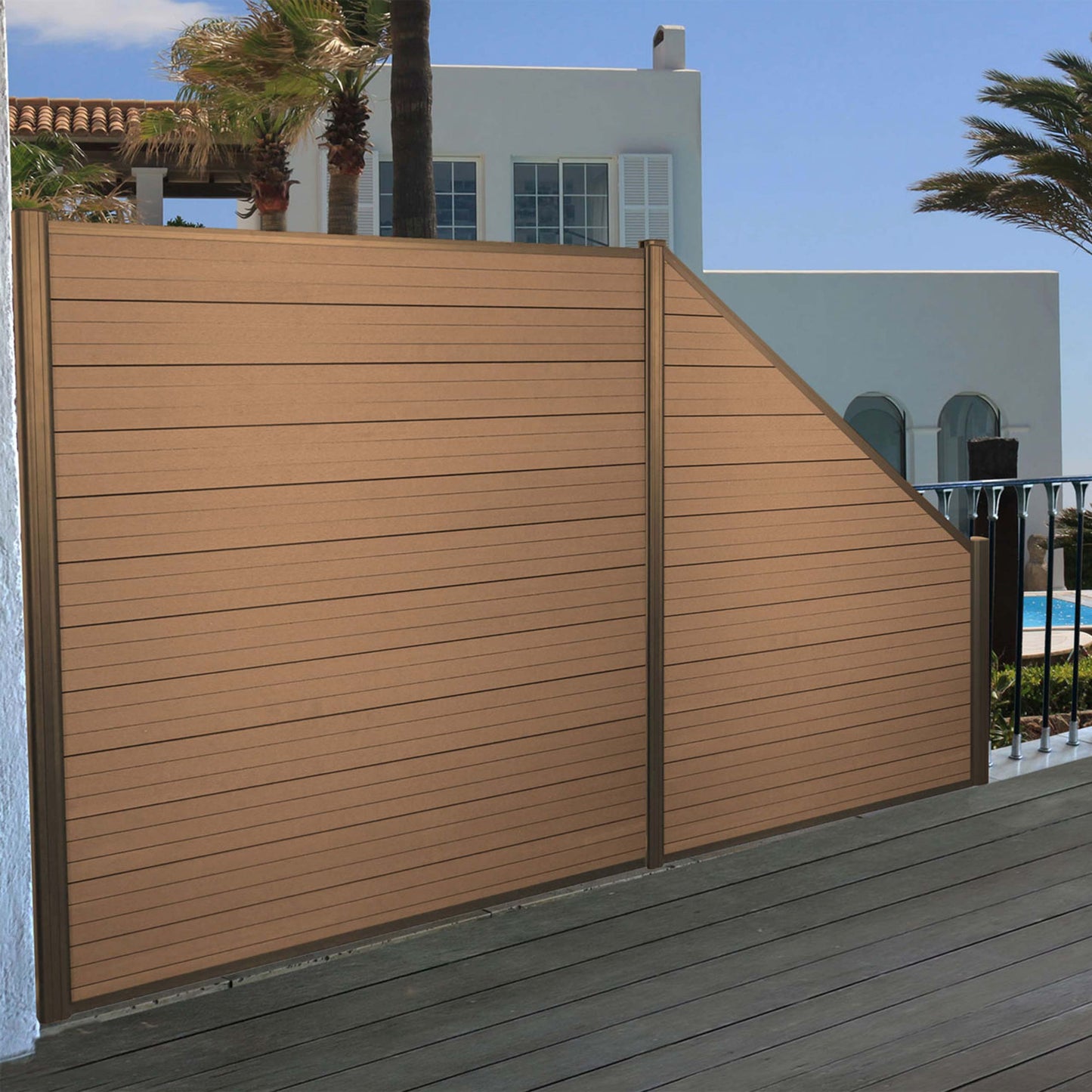 Cosmo Casa - Privacyscherm - Set 2 schuin - Aluminium & WPC - Teak - 2,82 m