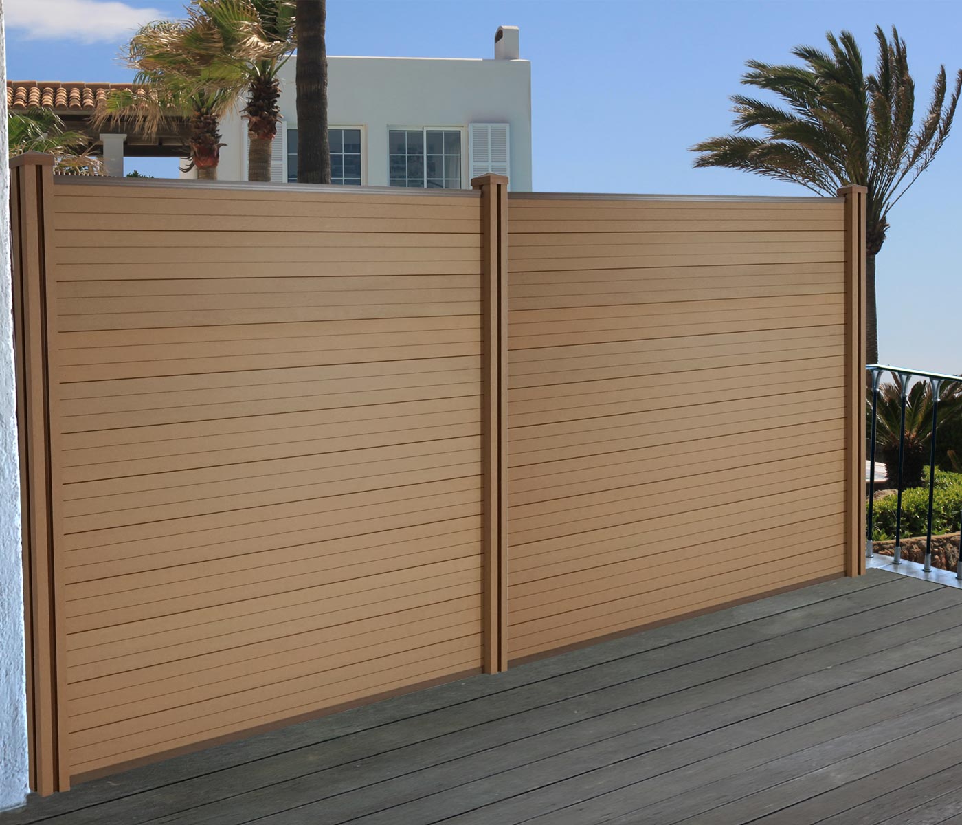 Cosmo Casa - Privacyscherm Sarthe - Windscherm met paal - WPC - Teak - Basiselement 1,95 m