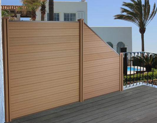Cosmo Casa - Privacyscherm - Set 2 schuin - WPC & Aluminium - Teak - 2,91 m