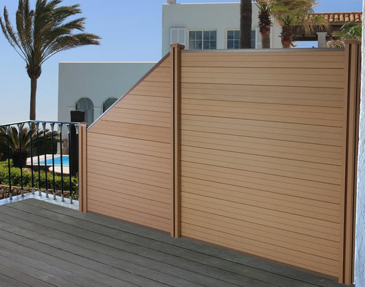 Cosmo Casa - Zichtscherm Sarthe - Windscherm met paal - WPC - Teak - Verlengelement schuin links 98 cm