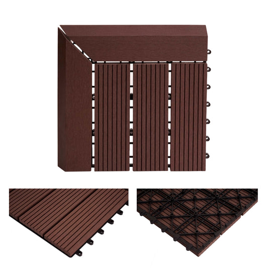 Cosmo Casa - Hoekvloertegel - Houtlook - WPC - Koffie & Lineair - 30×30 cm