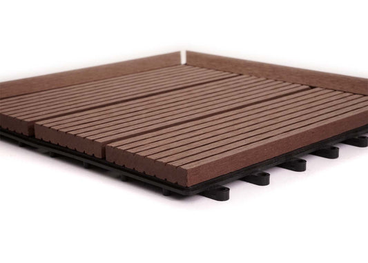 Cosmo Casa - Hoekvloertegel - Houtlook - WPC - Koffie & Lineair - 30×30 cm