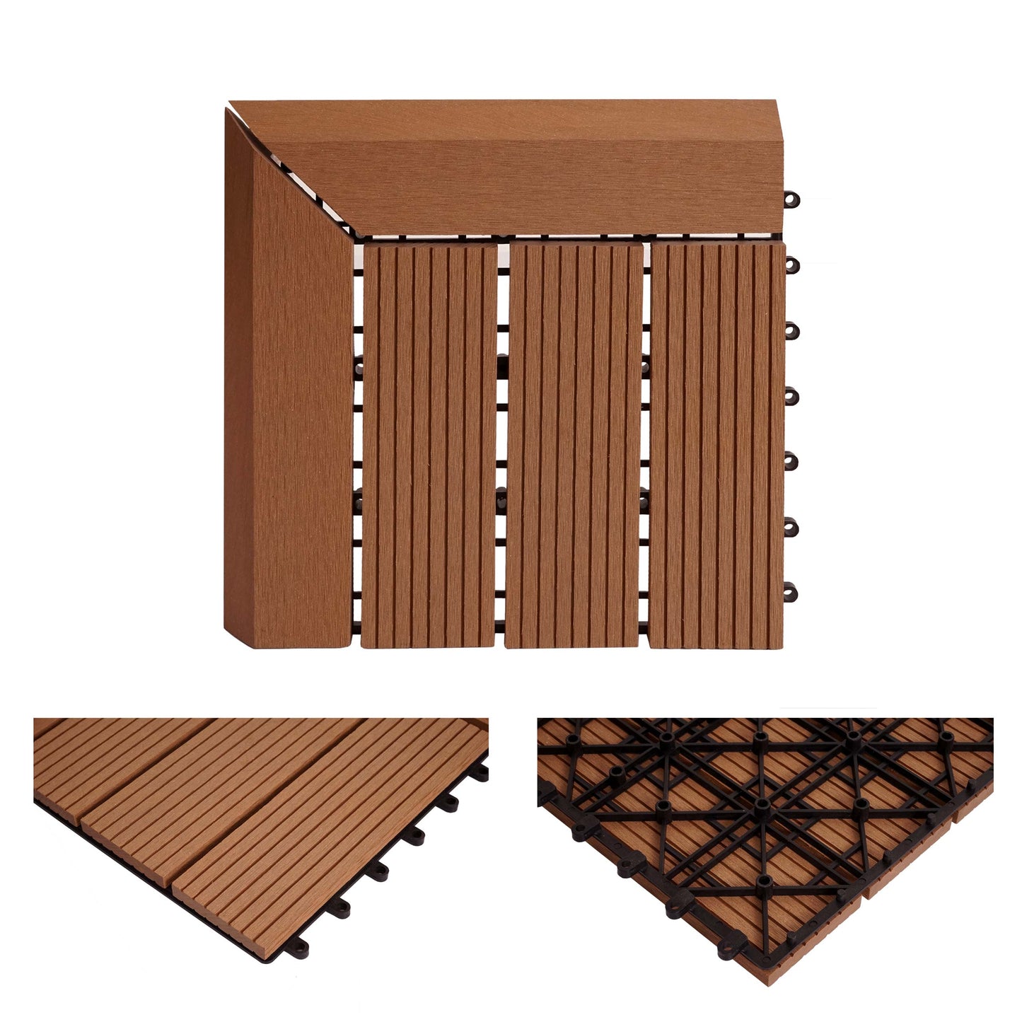 Cosmo Casa - Hoekvloertegel - Houtlook - WPC - Teak & Lineair - 30×30 cm