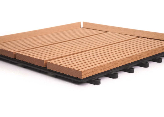 Cosmo Casa - Hoekvloertegel - Houtlook - WPC - Teak & Lineair - 30×30 cm