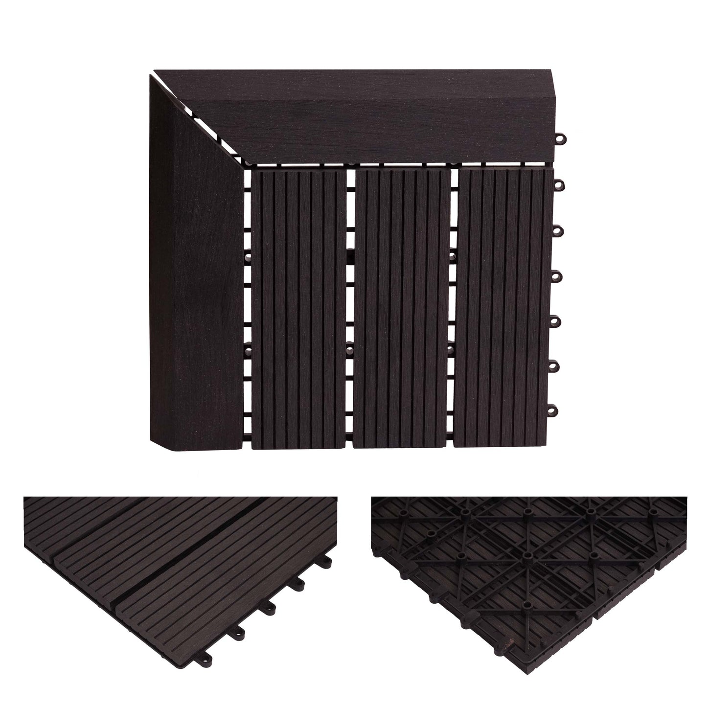 Cosmo Casa - Hoekvloertegel - Houtlook - WPC - Antraciet & Lineair - 30×30 cm