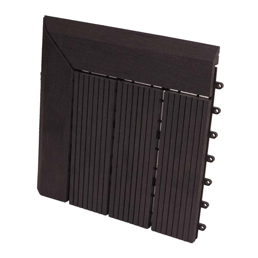 Cosmo Casa - Hoekvloertegel - Houtlook - WPC - Antraciet & Lineair - 30×30 cm