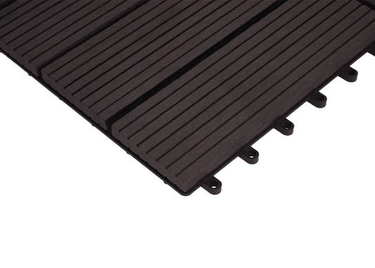 Cosmo Casa - Hoekvloertegel - Houtlook - WPC - Antraciet & Lineair - 30×30 cm