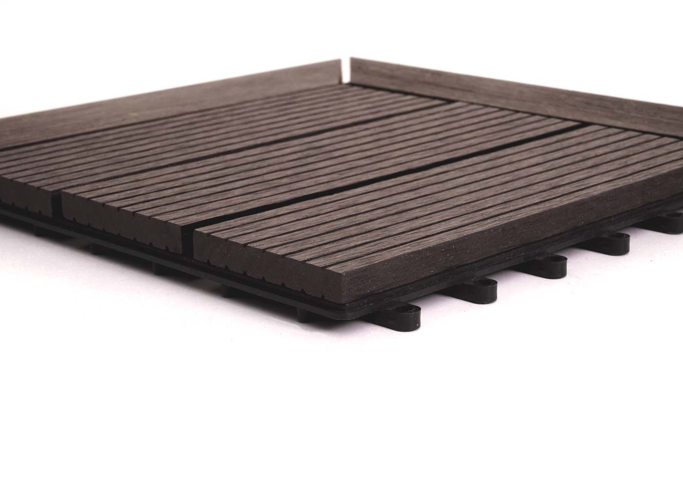 Cosmo Casa - Hoekvloertegel - Houtlook - WPC - Antraciet & Lineair - 30×30 cm