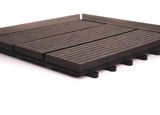 Cosmo Casa - Hoekvloertegel - Houtlook - WPC - Antraciet & Lineair - 30×30 cm