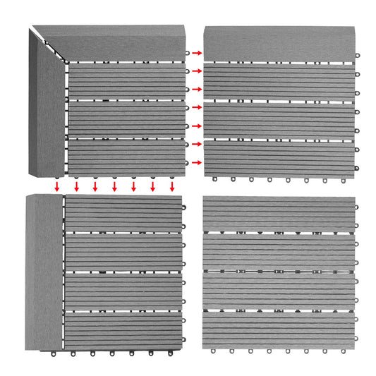 Cosmo Casa - Hoekvloertegel - Houtlook - WPC - Grijs & Lineair - 30×30 cm