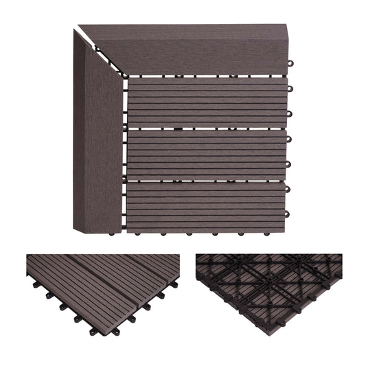 Cosmo Casa - Hoekvloertegel - Houtlook - WPC - Grijs & Lineair - 30×30 cm