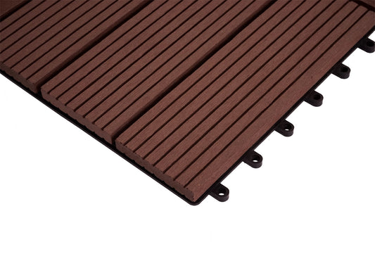 Cosmo Casa - Hoekvloertegel - Houtlook - WPC - Koffie & Lineair - 30×30 cm