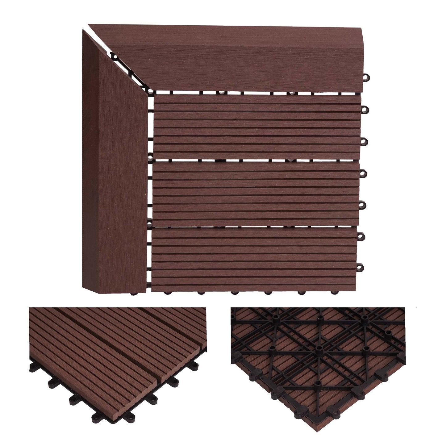 Cosmo Casa - Hoekvloertegel - Houtlook - WPC - Koffie & Lineair - 30×30 cm