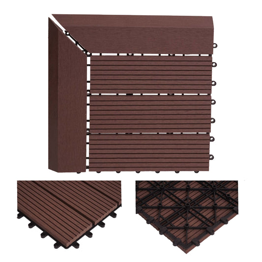 Cosmo Casa - Hoekvloertegel - Houtlook - WPC - Koffie & Lineair - 30×30 cm