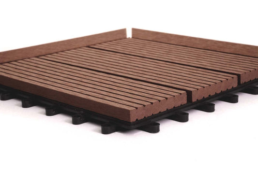 Cosmo Casa - Hoekvloertegel - Houtlook - WPC - Koffie & Lineair - 30×30 cm