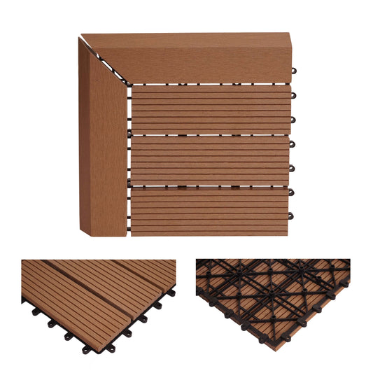 Cosmo Casa - Hoekvloertegel - Houtlook - WPC - Teak & Lineair - 30×30 cm