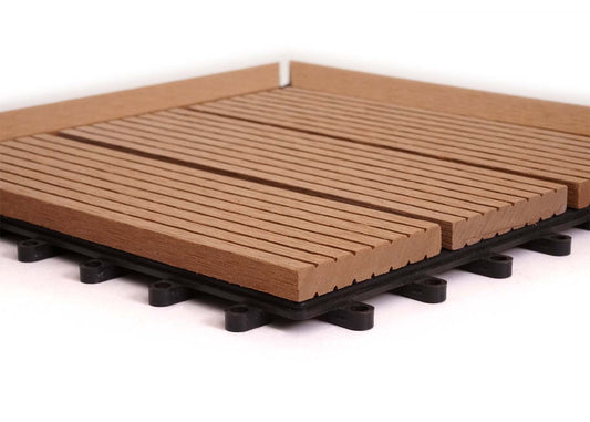 Cosmo Casa - Hoekvloertegel - Houtlook - WPC - Teak & Lineair - 30×30 cm